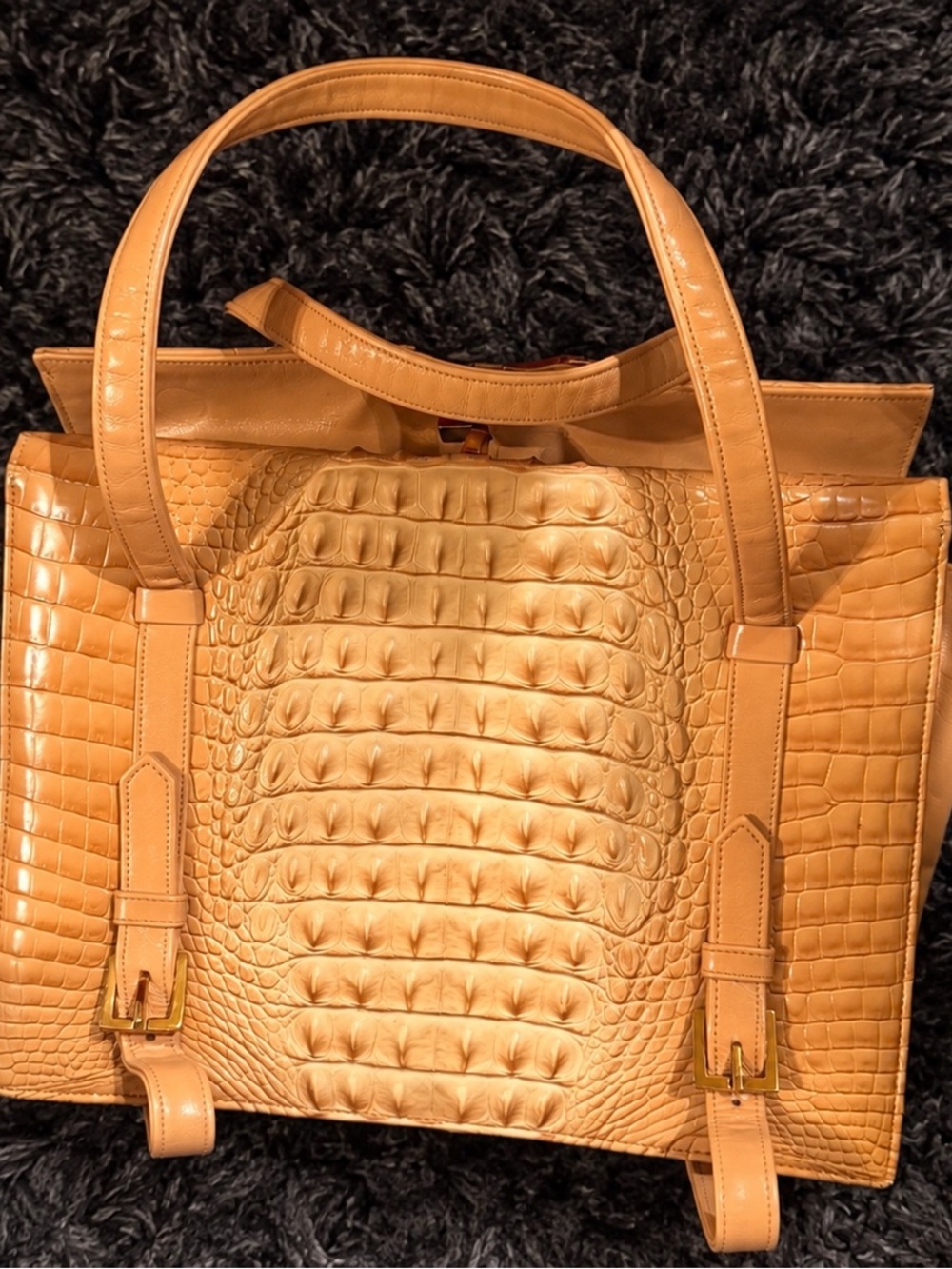 Vintage Finesse La Model Genuine Hornback Alligator Tote Bag - Camel Tan